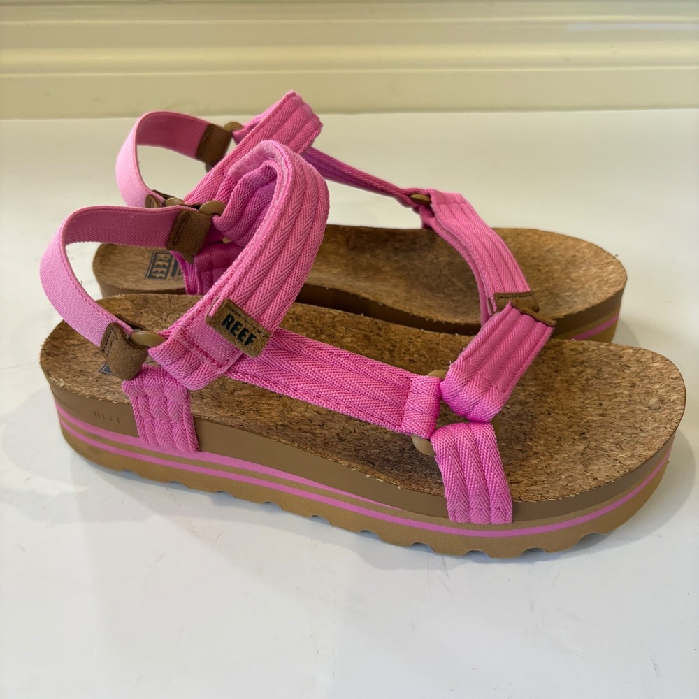 Reef Cushion Rem Hi Pink Platform Sandals Womens Size 9 Cork Footbed Strappy